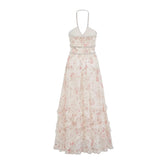 Fashion Purple Floral Pearl Studded Diamonds Dress Women's Halter Slim Fit Ankle-length Dresses Summer New 3A103 voguable