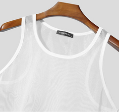 Summer Male Vests Fashion Transparent Men Tank Tops Sleeveless See-through Tops Tee Sexy Tops Streetwear Oversize S-3XL voguable