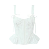 Summer Women Ruffles Hem White Tank Top Sexy Sleeveless Female Party Chic Crop Top