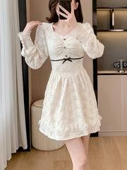 Fashion Vintage Women's Dresses 2025 Autumn New French Slim Waist Princess Skirt A-Line Autumn Dress Casual Basic Office Lady voguable