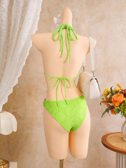 Voguable Hollow Cutout One Piece Suits Swimsuit Deep V Neck Front Large Metal O Ring Halter Tie Straps Side High Cut Leg Monokini Bikini voguable
