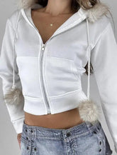 Voguable Autumn/Winter New Women's Fashion Casual Zipper Hairy Collar Hoodie Sexy Hot Girl Coat Women's Wear voguable
