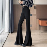 Voguable Small Flare-bottom Pants for Women's Spring New Black High-waisted Slim and Stretchy Casual Suit Pants voguable