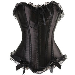 Voguable burlesque corset and skirt set irregular lace up gothic bustier corset dresses for women adjustable plus size black voguable