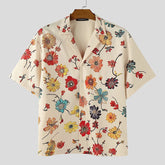 Men Shirt Flower Printing Summer Vacation Male Tops Streetwear Lapel Short Sleeve Loose Casual Men Clothing S-5XL voguable