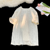 Niche Hollow Hole Short-sleeved T-shirt Men's Street Hip-hop Three-quarter Sleeve Trendy Loose American Couple Fashion Top Urban voguable