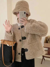 Korean Winter Faux Lamb Coat Women Slim Long Sleeve Warm Sweet Jacket Preppy Style Casual O Neck Female Cute Solid Tops New voguable