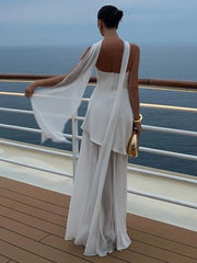 Elegant Strapless Sexy Maxi Dress For Women Gown With Scarf Off-shoulder Sleeveless Backless Split Beach Long Dress voguable