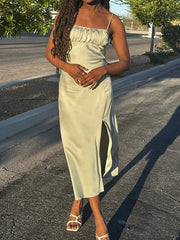 Eyelets Knit Tight Long Dress White Solid Color Women Dress For Summer Spring Square Collar Sleeveless Sexy Beach Party Dresses voguable