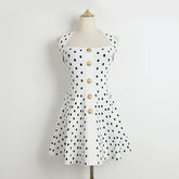 Chic Halter Neck Sweet Short Dress Polka Dot Metal Button Fashion New Dress Summer Dress Sleeveless A-line Elegant Lady Vestidos voguable