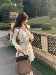 Voguable Casual Autumn White Knitted Sweater Mini Dress Women Black Elegant Lady Dresses Fashion Party Pure Color One Piece Dress voguable