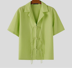 Men Shirt Solid Lapel Short Sleeve Button Hollow Out Male Tops Shirts Summer Loose 2025 Fashion Men Clothing Streetwear voguable