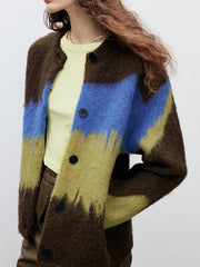 Voguable Harajuku Patchwork Women Retro Cardigan Lazy Wind Korean Knitted Sweater Tops Casual All Match Female Fall Winter Outwear voguable