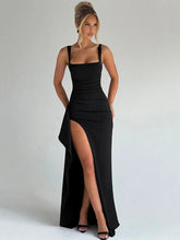 Black Backless Sexy Maxi Dress For Women Gown Spaghetti Strap Sleeveless Thigh High Split Club Evening Long Dress voguable