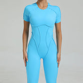 Voguable Women's One-Piece Suit Zipper Short Sleeve Gym Push Up Workout Clothes Fitness Short Bodysuit Sportswear Jumpsuits voguable