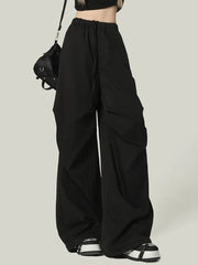 Black Y2K Streetwear Cargo Pant Women Vintage High Waist American Loose Trousers Hip Hop Retro Bf Wrinkles Paratrooper Pants New voguable