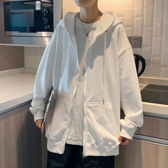 Men's Trendy Hoodie Cardigan Autumn Hooded Sweatshirt Solid Color Classic Jacket Long Sleeve Zipper Coat Casual Men Clothing voguable