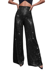 Voguable Women Sequin Flare Pants Sparkly High Waist Wide Leg Bell-bottom Trousers Slim Party Club Shiny Pants Clubwear voguable