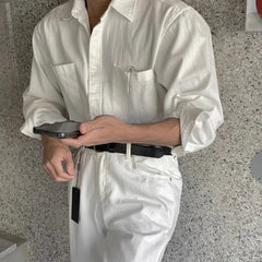 New Men Luxury Korean Style Shirts Casual Long Sleeve Drapped Solid Color Button-down Cardigan Fashion Business Leisure Blouse voguable