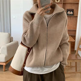 Autumn and Winter Lazy Style High Neck Thickened Knitted Cardigan Korean Instagram Zipper Sweater Flip Neck Sweater for Women Pbong