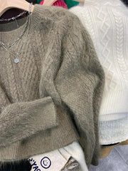 Gentle Series Top Fashion Western Sle Twist Sweater Women Autumn and Winter Thickened Outer Wear Raccoon Velvet High-Grade ... voguable