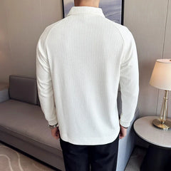 Men High Elastic Long Sleeve Polo Shirts 2024 Autumn Winter Knitted Pullover Turn Down Collar Slim Fit Solid Casual Tee Shirt voguable