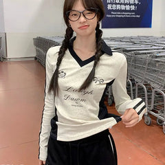 Vintage Y2k Long Sleeve T-Shirts Coquette Women Letter Print Tees American Retro Fashion Aesthetics Streetwear T-Shirts voguable