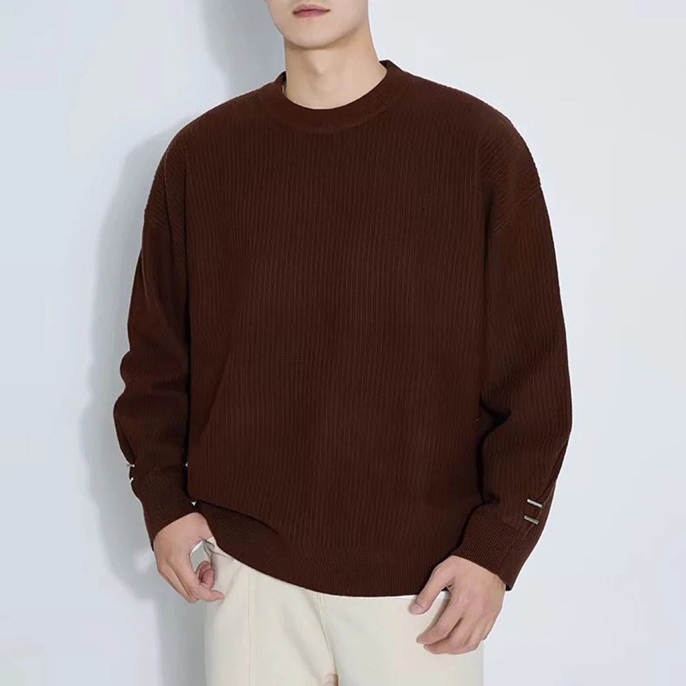 Mens High-End Long-Sleeved Round-Neck Sweater Autumn And Winter New Lazy Style Knitted Sweater Bottoming Inner Warm Tops Men