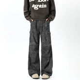 Marbling Cargo Jeans Pants New American Mainstream Hip Hop Skateboard Men Women Streetwear Gothic High Street Super Loose Jeans