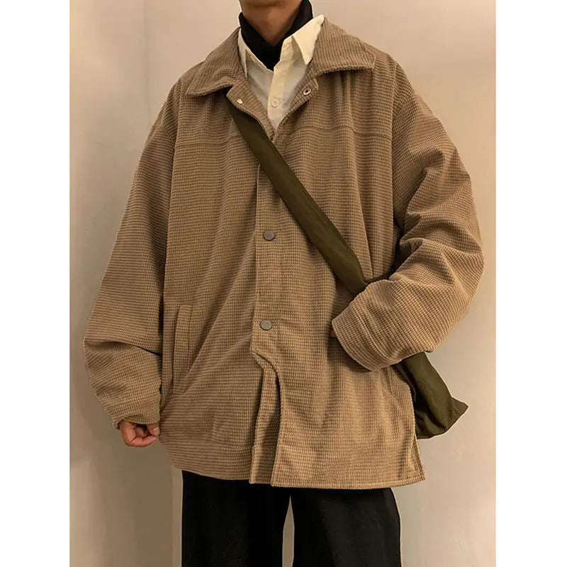 Autumn Winter New Fashion Turn-down Collar Long Sleeve Solid Corduroy Jackets Men's Clothing Button American Style All-match Top voguable