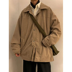 Autumn Winter New Fashion Turn-down Collar Long Sleeve Solid Corduroy Jackets Men's Clothing Button American Style All-match Top voguable