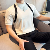 Fashion Patchwork Webbing Tops Tees Mens Contrast Color Thin T Shirt Summer Short Sleeve Muscle Tshirt Male Slim Fit T Shirt