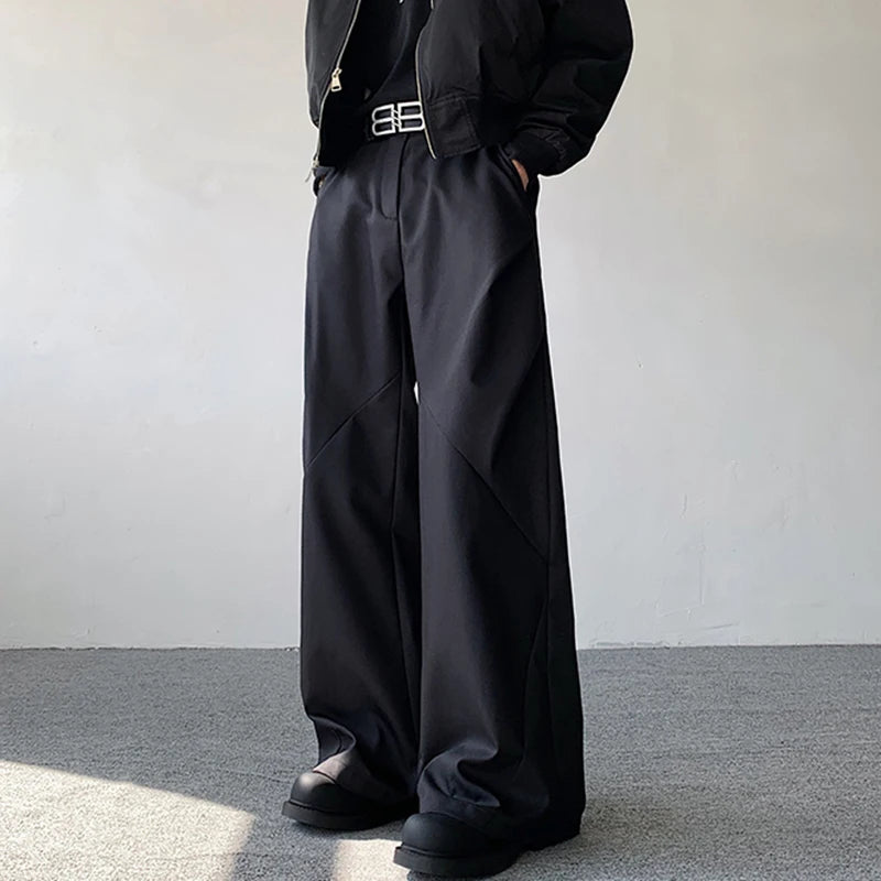 Voguable New Stylish Elegant Solid Color Suit Pants Men's 2024 Designer High Quality Loose Wide Leg Pleat Straight Trousers voguable