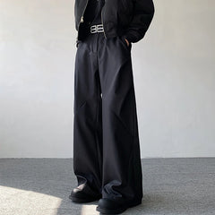 Voguable New Stylish Elegant Solid Color Suit Pants Men's 2024 Designer High Quality Loose Wide Leg Pleat Straight Trousers voguable