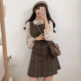Voguable Cute Mini New Year Date Dresses Sleeveless Vest Women Korea Japanese Style Design Retro Vintage Plaid Button Shirt Dress voguable