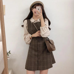 Voguable Cute Mini New Year Date Dresses Sleeveless Vest Women Korea Japanese Style Design Retro Vintage Plaid Button Shirt Dress voguable