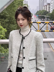 Voguable Jmprs Streetwear Sweet Tweed Jacket Women Fashion French Casual Faux Woolen Coat Autumn Winter Female Elegant Long Sleeve Jacket voguable