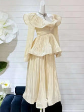 Solid Ruffles Women's 2 Piece Sets V Neck Long Sleeve Shirt High Waist Skirts Loose Elegant Set Autumn 2025 New voguable