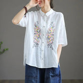 Voguable Ethnic Vintage Embroidered Cotton Linen Blouse Women's Loose Shirt Summer New Arrival voguable
