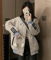 Voguable American Vintage Spliced Pink Baseball Uniform Jacket Unisex Korean High Street Spring Autumn Stand Collar Jacket Preppy voguable