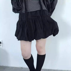 Women Y2k Bubble Mini Skirt Elastic Waist Ruffle Flare Puffy Skirt High Rise Cute Pleated Lace-up Bow Tie Lantern Short Skirt voguable