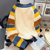 Voguable Harajuku Cartoon Knitted Cardigan Women Japanese Striped Patchwork Sweater Outerwears Korean Cute Knitwears Winter Loose Jumpers voguable