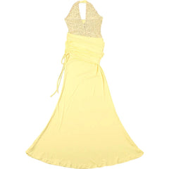 Voguable Patchwork Dress Women Fake Diamond Decoration Halter v-Neck Backless Folds Elegant Dinner Party Vacation Vestidos voguable