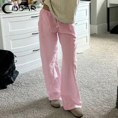Drawstring Low Rise Pink Casual Pants y2k Basic See Through Pants y2k Aesthetic Straight Trousers for Women Korean Style voguable