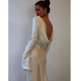 Elegant Christmas Evening Dress Women Long Sleeve Dress Bodycon Max Female Vestidos High Grade Satin Party Club Clothing voguable