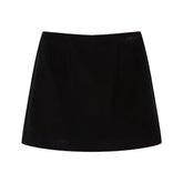 Voguable Vintage Women Black High Waist A-line Velvet Mini Skirt voguable