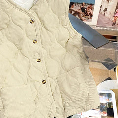 Cotton-padded Vest Autumn Winter Korean Style Outer Vest Corduroy Short Sleeveless Quilted Jacket Solid V-neck Vestes voguable