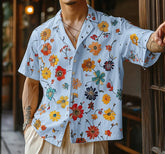 Men Shirt Flower Printing Summer Vacation Male Tops Streetwear Lapel Short Sleeve Loose Casual Men Clothing S-5XL voguable