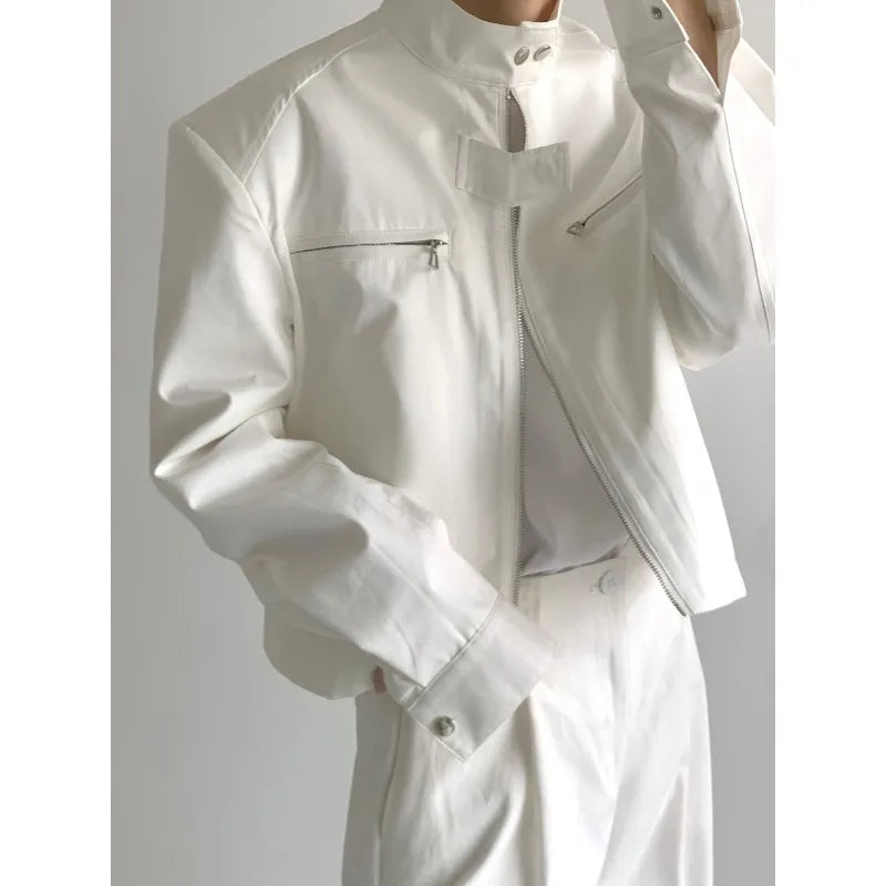 Autumn New short Bomber Jacket Men Korean Fashion High-end Retro Zipper Stand Collar Loose Shoulder Pads Jackets for Men voguable