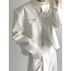 Autumn New short Bomber Jacket Men Korean Fashion High-end Retro Zipper Stand Collar Loose Shoulder Pads Jackets for Men voguable